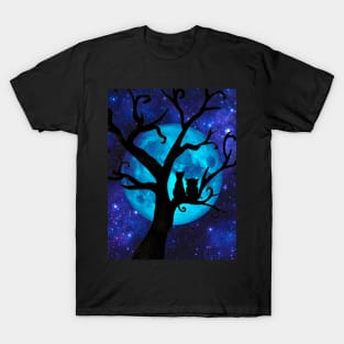 Cat and owl enjoying the moonlight T-Shirt